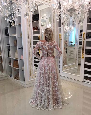 Unique lace long prom dresses, long sleeve evening dresses,BD1115