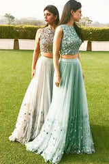 Chic Two Pieces Long Tulle With Appliques Prom Dress, BO15