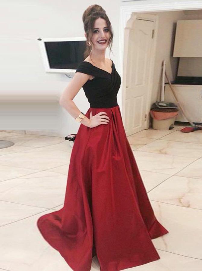 Off the Shoulder Prom Dresses,Two Tone Prom Dress,A-line Prom Dress,072605