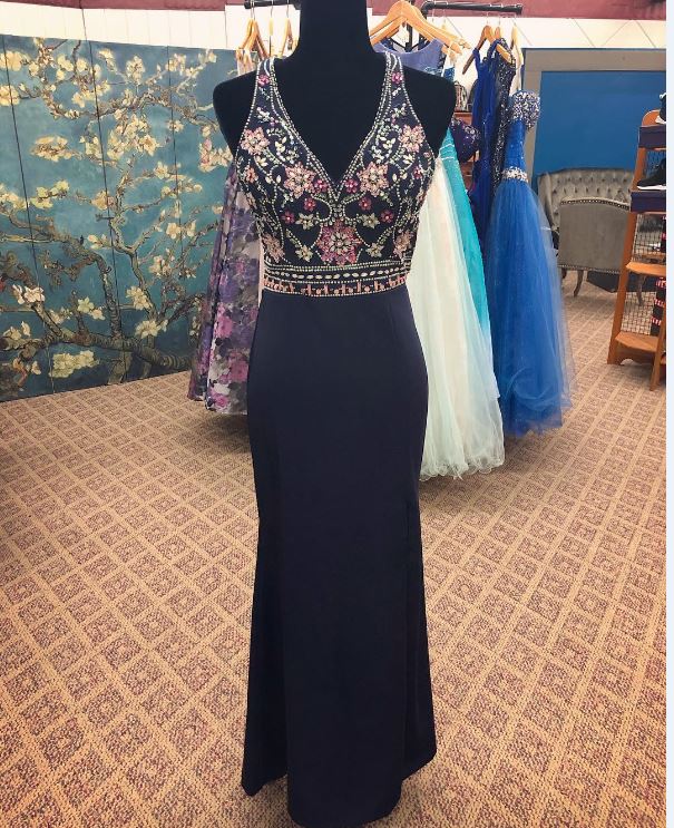 V Neck Long prom dress with Embroidery, BH91195