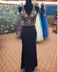 V Neck Long prom dress with Embroidery, BH91195