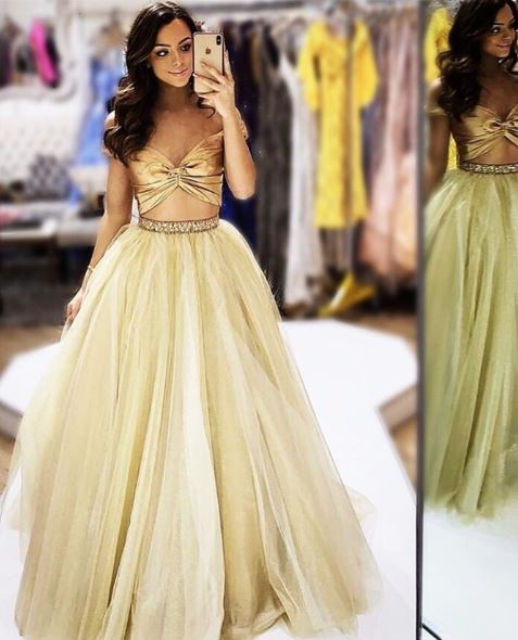 Two Piece Prom Dress,Evening Dress with Beading,BH91167