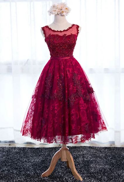 Red Sleeveless Lace Short Homecoming Dress, BH91223