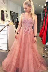 V neck Appliques Prom Dress, Tulle Beaded Long Evening Dress, BH91199