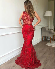 Mermaid Red Prom Dress, Sexy Mermaid Red Evening Dress, BH91293