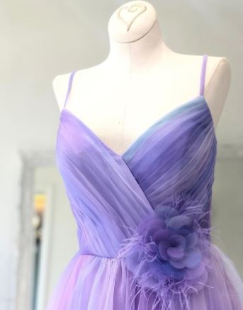 Spaghetti Straps Lilac Tulle Prom Dress,Evening Dress,BH91147