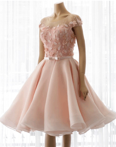 Cute pink lace short prom dress, homecoming dress,PD790022