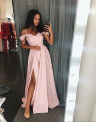 Simple pink v neck long prom dress, pink evening dresses,PD790010