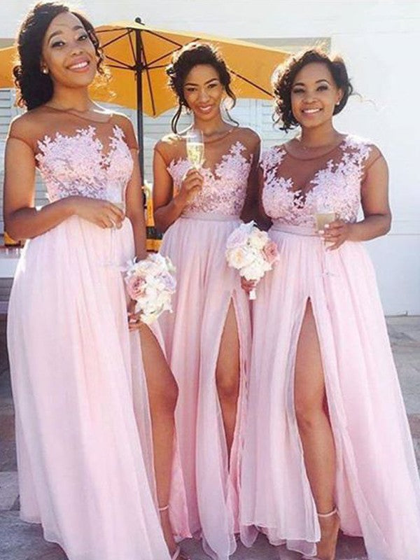 Chiffon Bridesmaid Dresses,Pink Bridesmaid Dress,Side Slit Bridesmaid Dress,Elegant Bridesmaid Dresses,PD00223