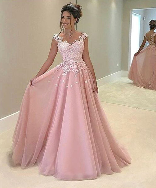 Pink chiffon lace prom dress, pink evening dress, formal dress,BD455864