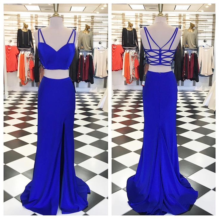 Two pieces blue prom dress, mermaid evening dress, formal dress for teens,BD455863