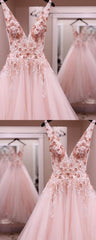 princess v neck pink long prom dress,pink sweet 16 dress,BH91032