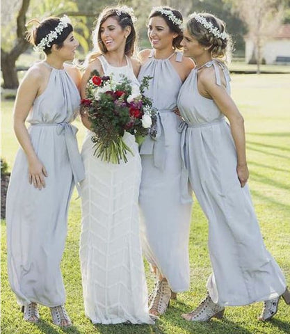 Grey Halter Sleeveless Empire Long Bridesmaid Dresses,BH91117