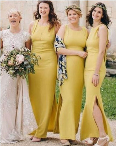 Yellow Side Slit Mermaid Long Cheap Custom Bridesmaid Dresses,BH91128