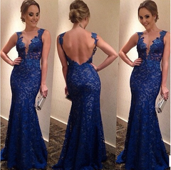 Lace prom Dress,Blue Prom Dresses,Mermaid prom dress,Formal Evening dress,BD046