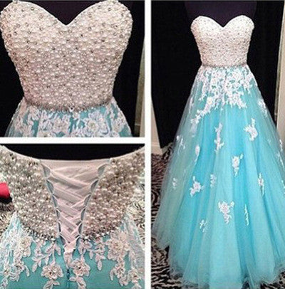 Blue prom Dress,A-line Prom Dresses,Charming tulle prom dress,Party dress,BD042