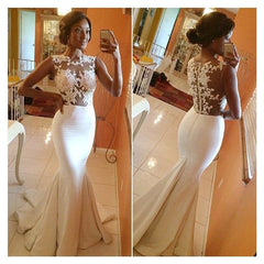 White prom Dress,Charming Prom Dress,Mermaid prom dress, see through prom dress,evening dress,BD021