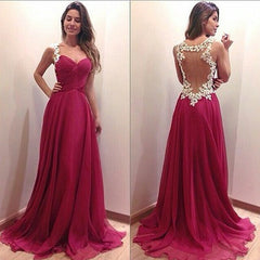 Hot pink prom Dress,Long Prom Dresses,Chiffon prom dress,Backless Evening dress,BD047