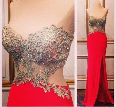 Red prom Dress,Sexy Prom Dresses,Backless prom Dress,Side slit prom dress,Evening dress,BD037