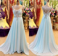 Blue prom Dress,Charming Prom Dresses,Chiffon prom dress,Evening dress,BD035