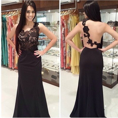 Black prom Dress,Lace Prom Dresses,Black prom Dress,One shoulder prom dress,Evening dress,BD036