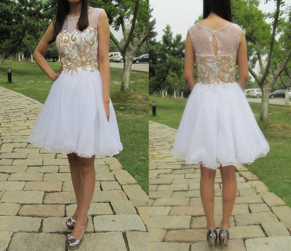 Short prom Dress,Charming Prom Dresses,White prom Dress,homecoming dress,Party dress for girls,BD160