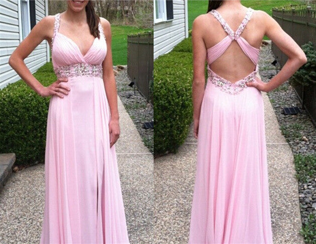 pink Prom Dresses,chiffon Prom Dress,Dresses For Prom,backless Prom Dress,long Prom Dress,BD795