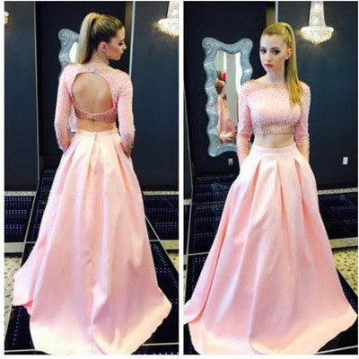 pink prom Dress,two pieces Prom Dress,charming prom dress,party dress,Long prom dress,BD1028