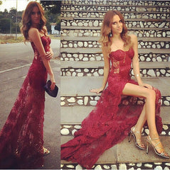 lace prom Dress,sweetheart Prom Dress,long prom dress,burgundy prom dress,sexy prom dress,BD1213