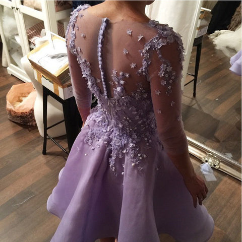 Homecoming dress,Short prom Dress,lavender Prom Dresses,long sleeves prom dress,BD1239