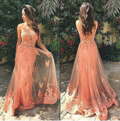 Lace Prom Dresses,Long Prom Dress,Dresses For Prom,Coral Prom Dress,Charming Party Dress,BD154