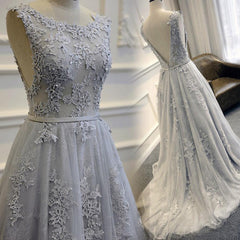 Gray Evening Dress,Lace Applique Prom Dress,Charming prom dress,long prom dress,New arrive evening gown, BD2601