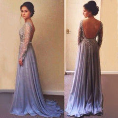 long sleeves Prom Dresses,backless prom dress,charming prom Dress,modest prom dress,beaded prom gown,BD2412