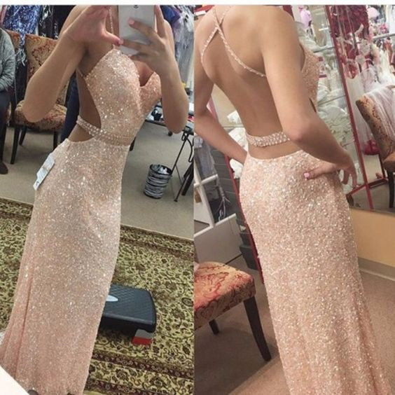 sparkle Prom Dresses,backless prom dress,sexy prom Dress,long prom dress,pink evening gown,BD2423