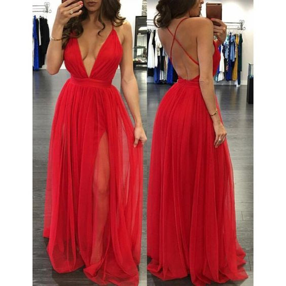 sexy Prom Dresses,backless prom dress,red prom Dress,long prom dress,v-neck evening dress,BD2424