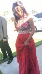 Two Pieces Evening Dress,Chiffon Prom Dress,Red prom dress,Charming Beaded prom dress,Long prom dress,BD2901