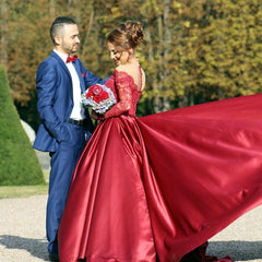 Satin Prom Dresses,A-line Prom Dress,Long Sleeve Prom Dress,Gorgeous Prom Dress,Deep V-neck Prom Dress,PD0032