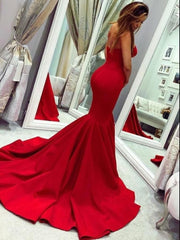 Satin Mermaid Sweetheart Red Long Prom Dresses BD22096