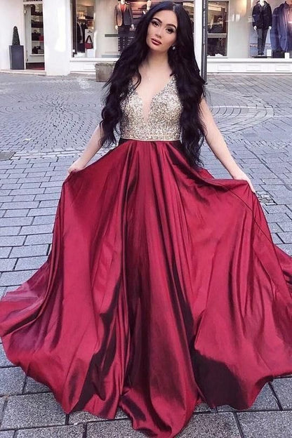 A Line Burgundy Sweetheart Beaded Long Prom Dresses BD22090