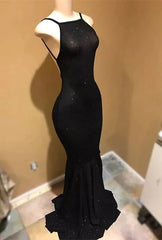 Halter Backless Black Mermaid Long Prom Dresses BD22128