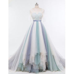 Modest Long Sleeves Gradient Color Prom Dresses,Charming Ball Gown,PO31