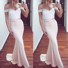 simple cheap off shoulder mermaid blush pink evening dress,HO144