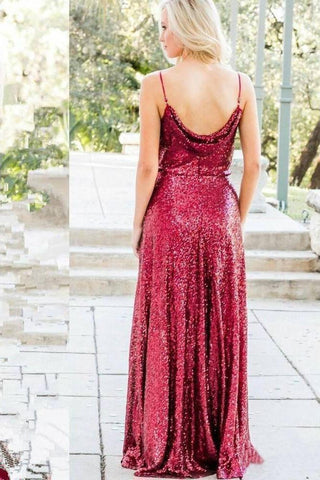 Vintage Burgundy Sequins Backless Long Prom Dresses Bridesmaid Dresses,BD22013