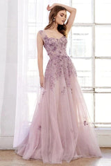 One Shoulder Tulle Sleeveless Long Prom Dresses Lace Appliques Beaded Formal Girl Party Gown,BD22043