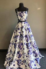 A-line two pieces prom dress,long Prom Dress,floral prom dress,evening gown,PD911